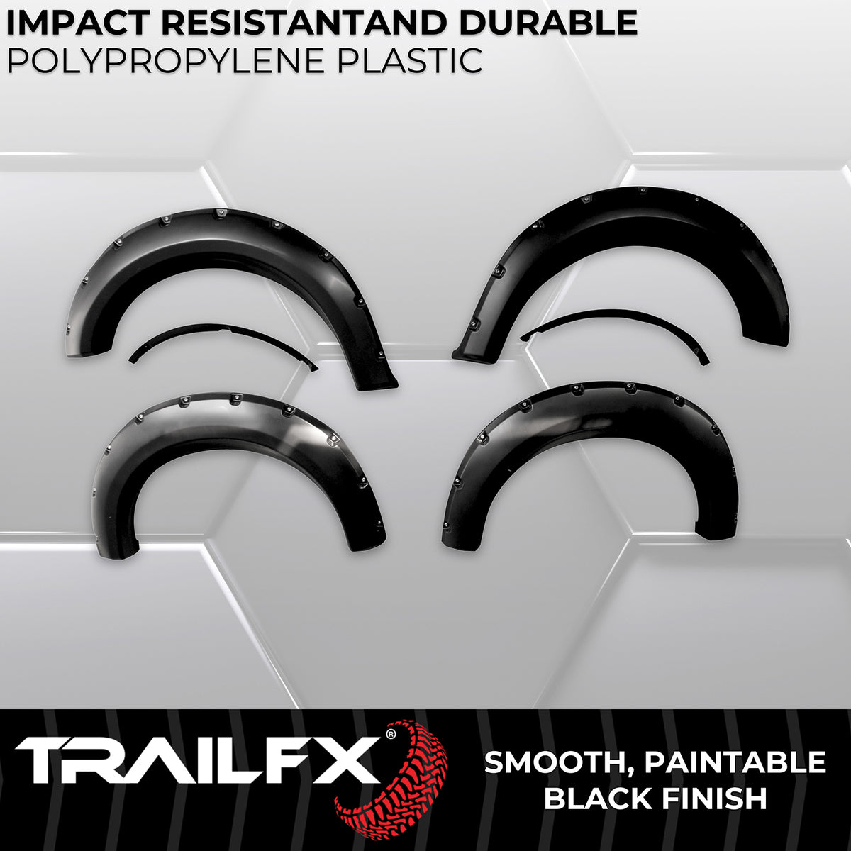 TrailFX Fender Flare For Ford F-150 - Injected Polypropylene, With Polished Stainless And Black (TFF3002S)