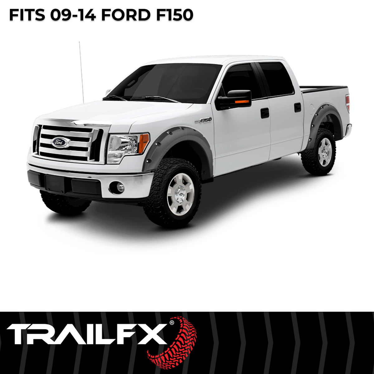 TrailFX Fender Flare For Ford F-150 - Injected Polypropylene, With Polished Stainless And Black (TFF3002S)