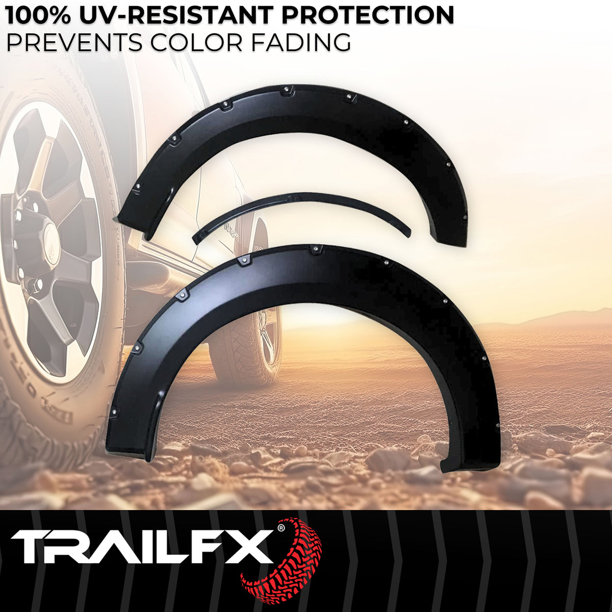 TrailFX Fender Flare For Ford F-150 - Injected Polypropylene, With Polished Stainless And Black (TFF3003S)