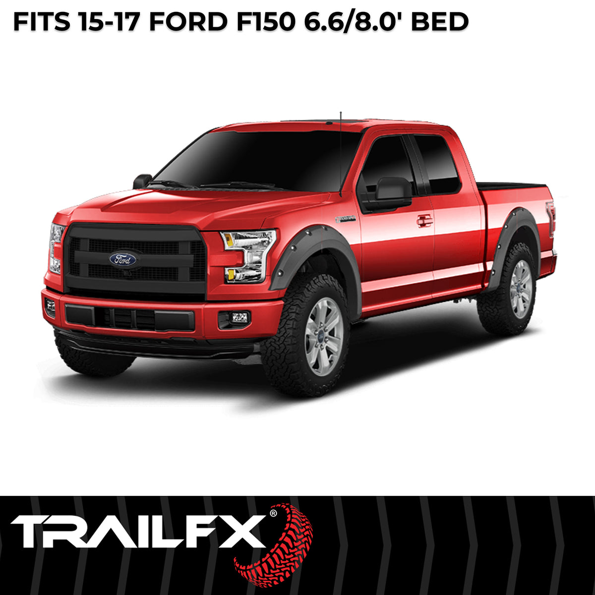 TrailFX Fender Flare For Ford F-150 - Injected Polypropylene, With Polished Stainless And Black (TFF3003S)