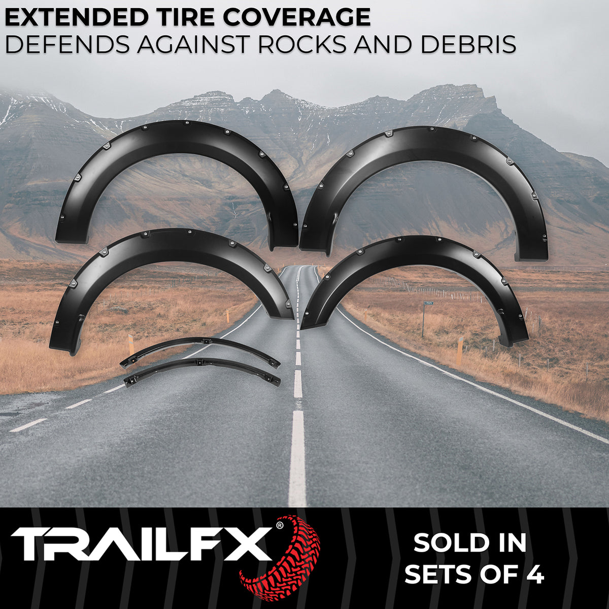 TrailFX Fender Flare For Ford F-150 - Injected Polypropylene, With Polished Stainless And Black (TFF3006S)