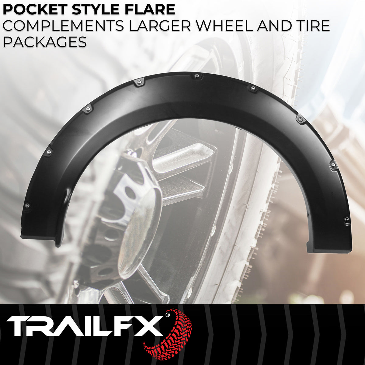 TrailFX Fender Flare For Ford F-150 - Injected Polypropylene, With Polished Stainless And Black (TFF3006S)