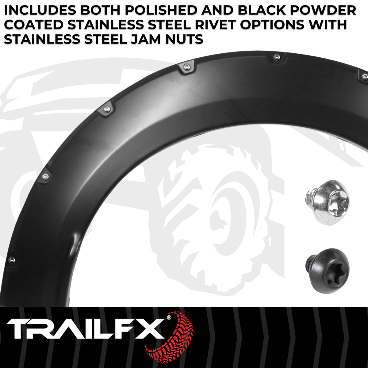 TrailFX Fender Flare For Ford F-150 - Injected Polypropylene, With Polished Stainless And Black (TFF3006S)