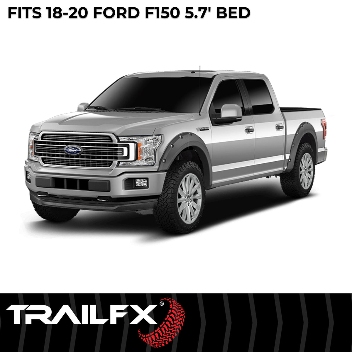 TrailFX Fender Flare For Ford F-150 - Injected Polypropylene, With Polished Stainless And Black (TFF3006S)