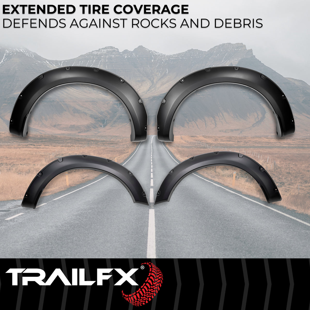 TrailFX Fender Flare For Ford F-250 Super Duty, Ford F-350 Super Duty - Extended Tire Coverage, With Polished Stainless And Black (TFF3008S)