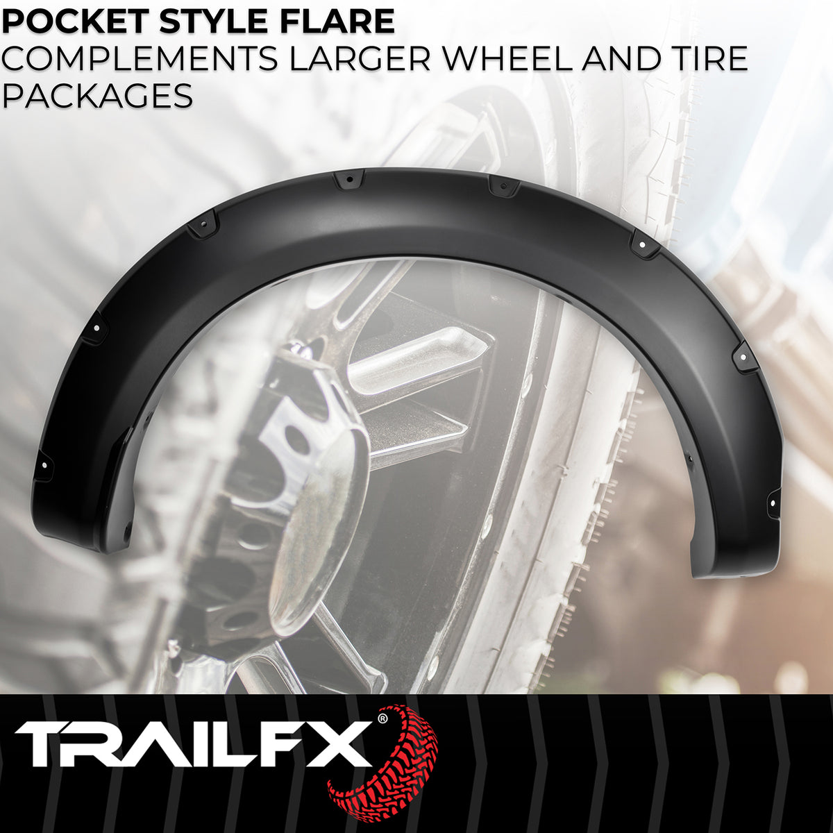 TrailFX Fender Flare For Ford F-250 Super Duty, Ford F-350 Super Duty - Extended Tire Coverage, With Polished Stainless And Black (TFF3008S)