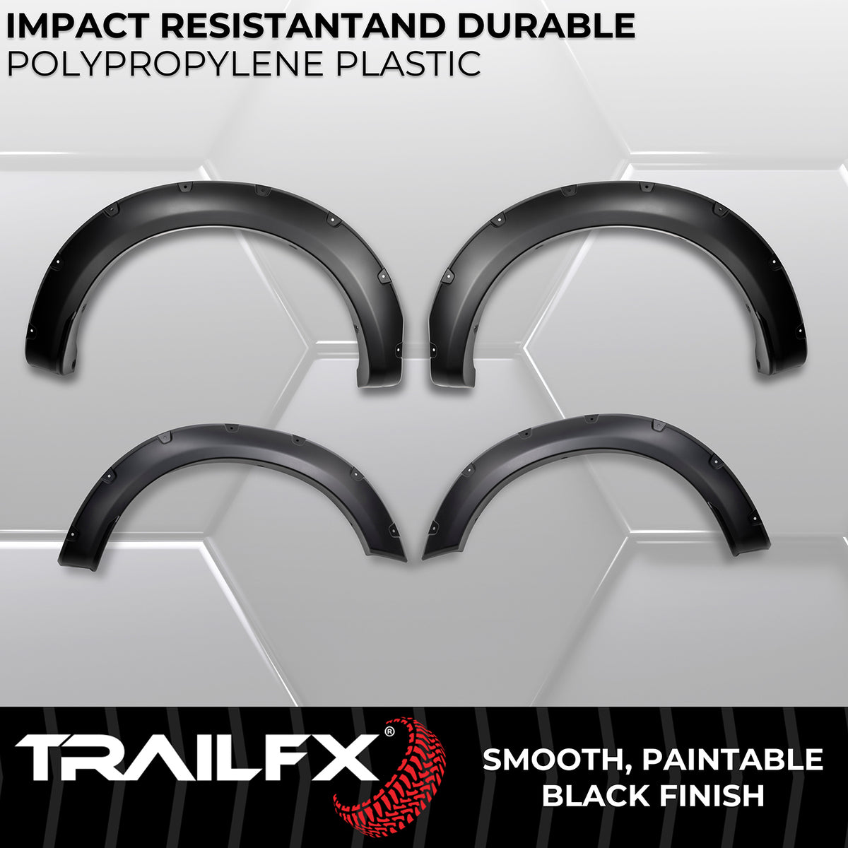 TrailFX Fender Flare For Ford F-250 Super Duty, Ford F-350 Super Duty - Extended Tire Coverage, With Polished Stainless And Black (TFF3008S)