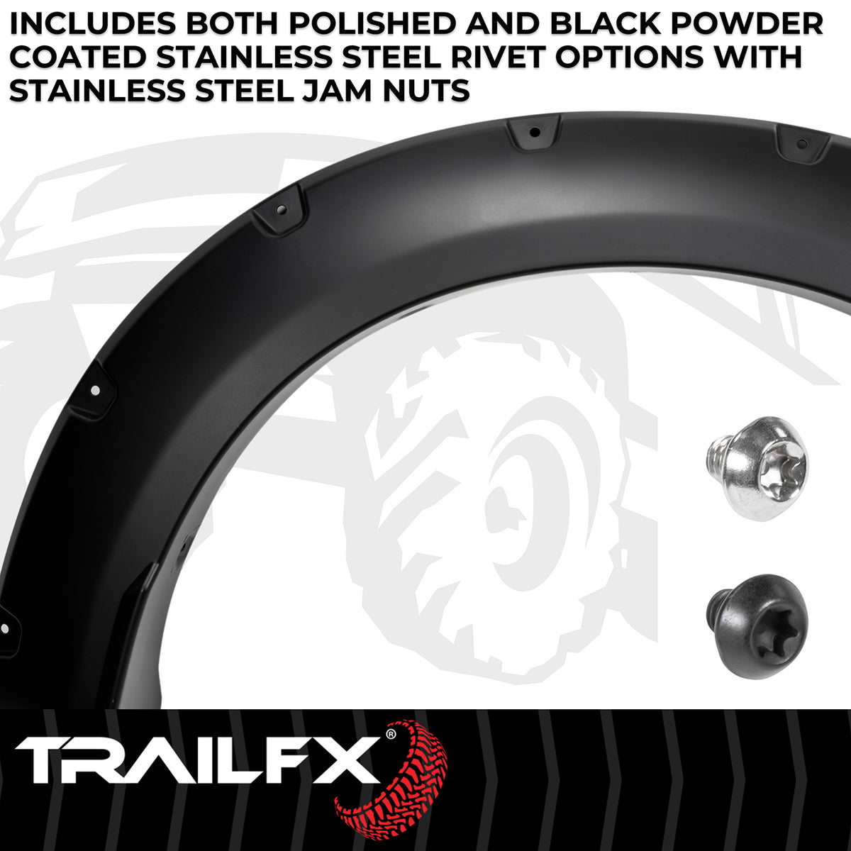 TrailFX Fender Flare For Ford F-250 Super Duty, Ford F-350 Super Duty - Extended Tire Coverage, With Polished Stainless And Black (TFF3008S)