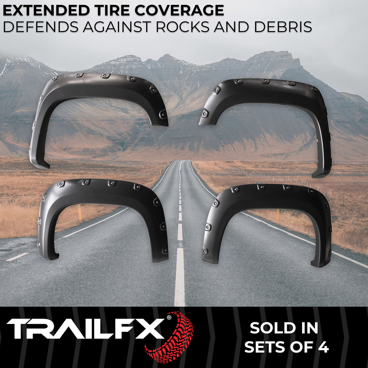TrailFX Fender Flare For GMC Sierra 1500 - Injected Polypropylene, With Polished Stainless And Black (TFG3001S)