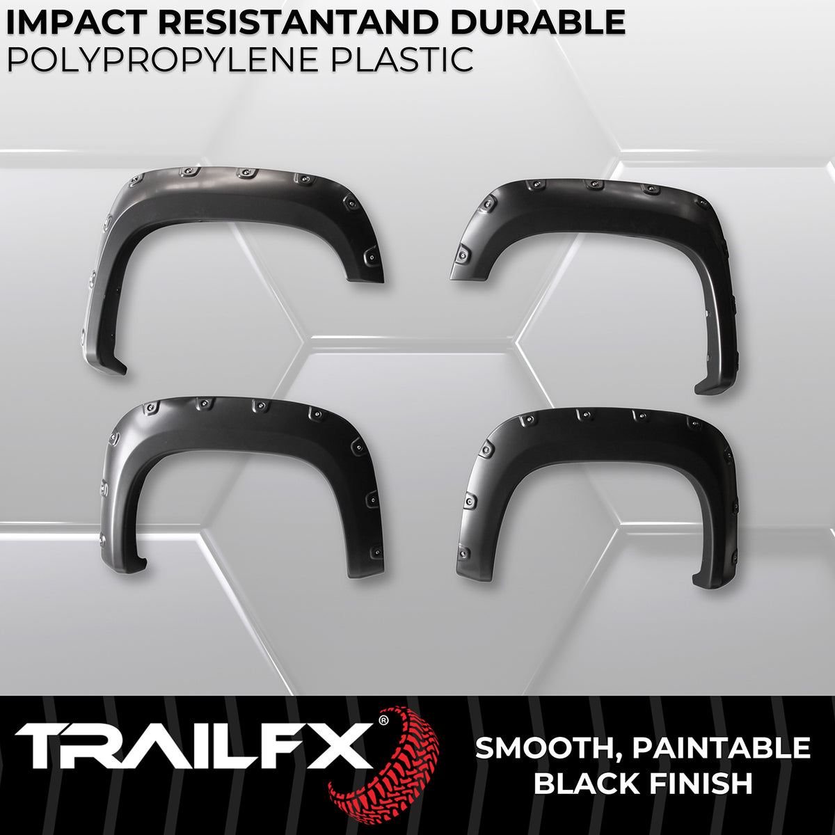 TrailFX Fender Flare For GMC Sierra 1500 - Injected Polypropylene, With Polished Stainless And Black (TFG3001S)