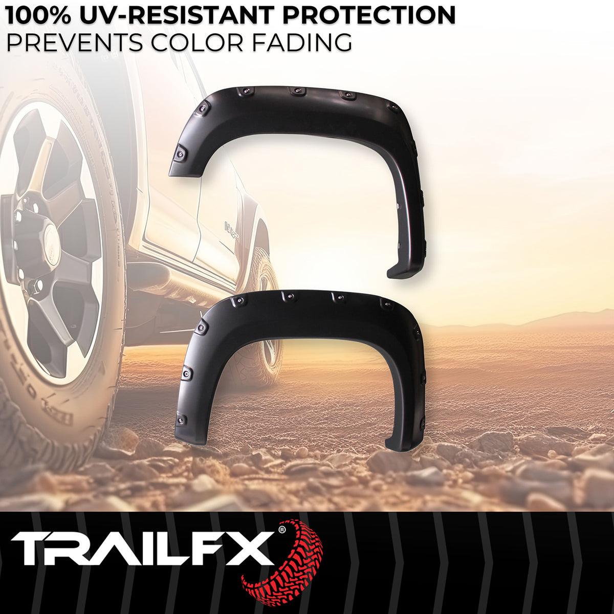 TrailFX Fender Flare For GMC Sierra 1500 - Injected Polypropylene, With Polished Stainless And Black (TFG3001S)