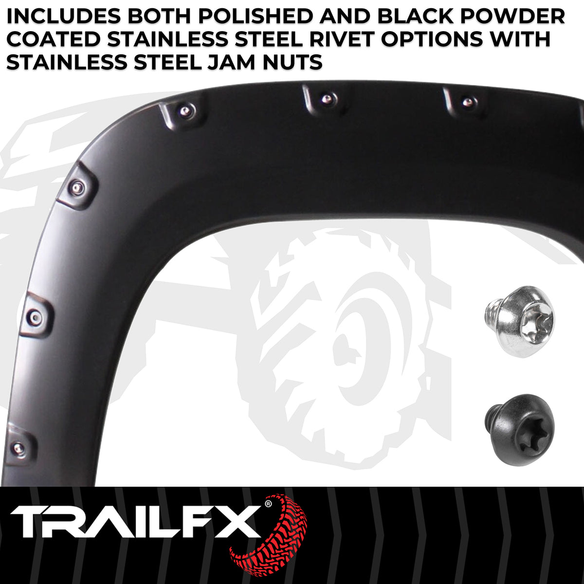 TrailFX Fender Flare For GMC Sierra 1500 - Injected Polypropylene, With Polished Stainless And Black (TFG3001S)