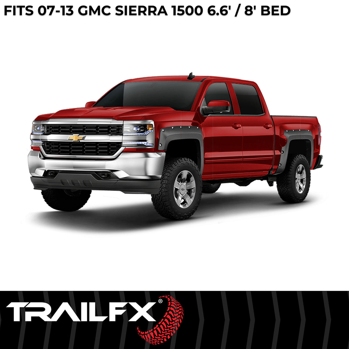 TrailFX Fender Flare For GMC Sierra 1500 - Injected Polypropylene, With Polished Stainless And Black (TFG3001S)