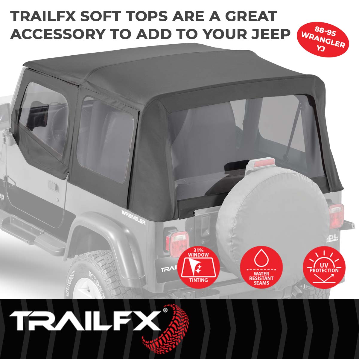 TrailFX Soft Top For Jeep Wrangler - Requires TrailFX 15433101 Soft Top Bow Sold Separately (JTOE001)