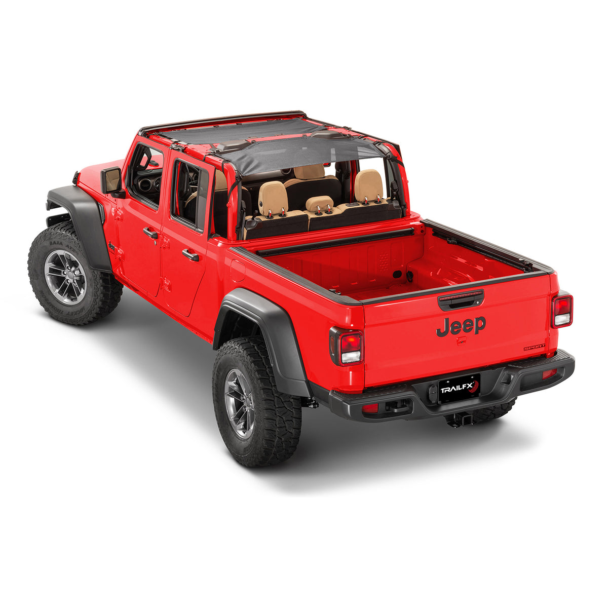TrailFX Soft Top For Jeep Gladiator - Mesh, Black, Secures To Windshield And Roll Bar, Two Piece (MBT007)