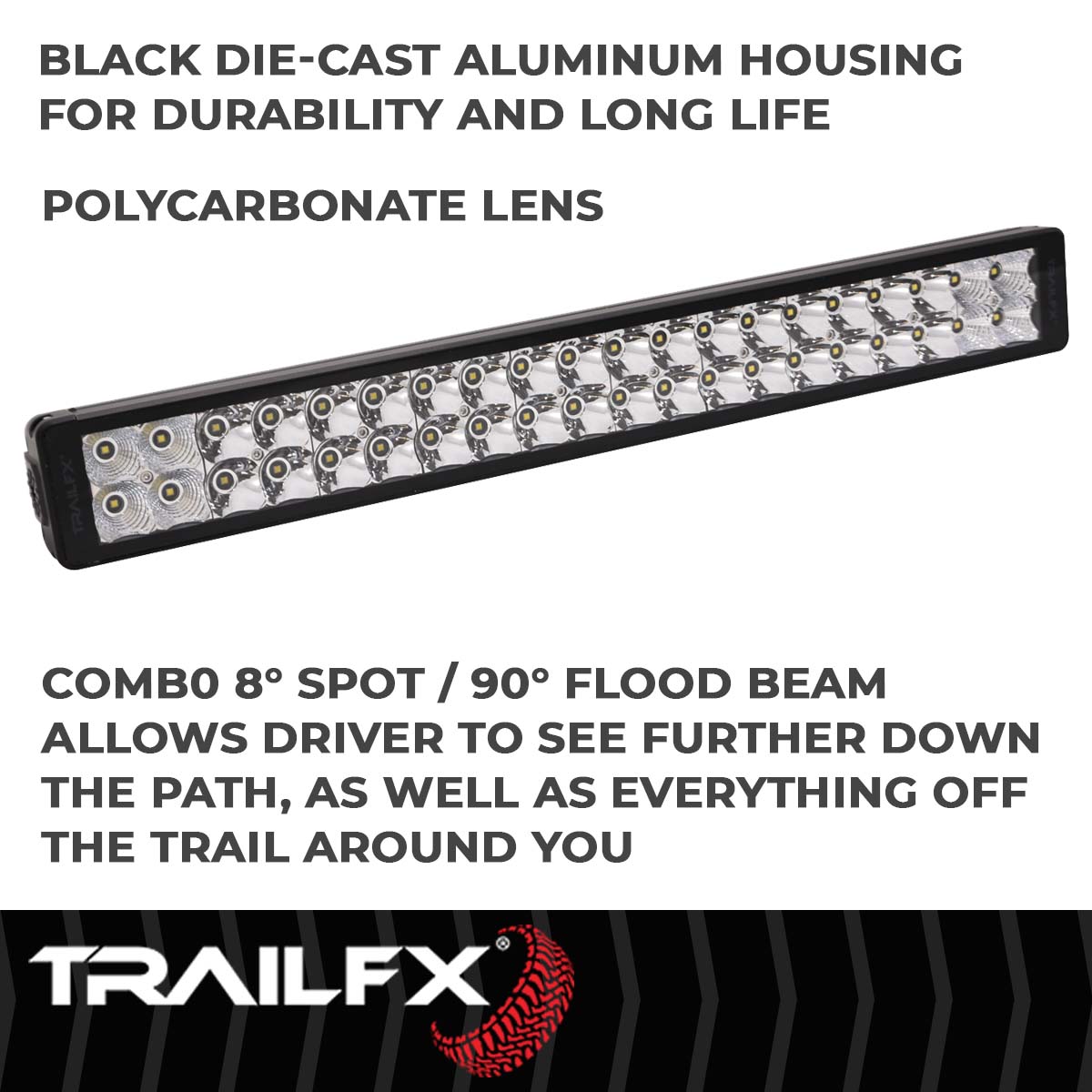 TrailFX Light Bar - 8 Degree Spot/ 90 Degree Flood Beam Combination, 16800 Raw/ (20DRSCM)