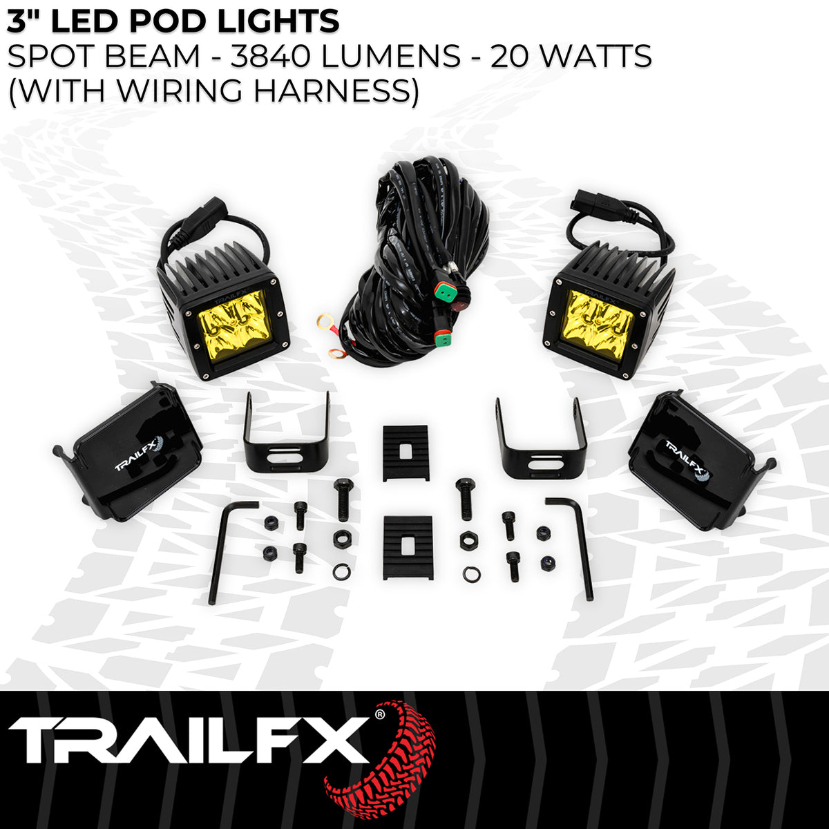 TrailFX Driving Light - 3 Inch Square, 20 Watt Blubs Amp Draw 1.2 AMP At 12 Volts (2X2AMS2)