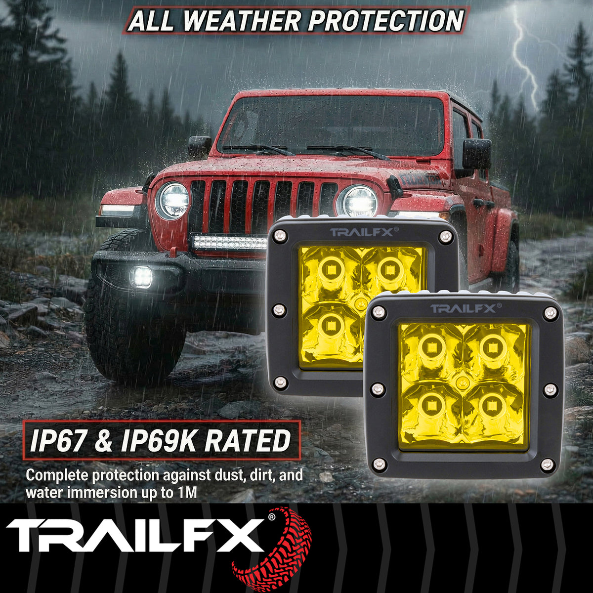 TrailFX Driving Light - 3 Inch Square, 20 Watt Blubs Amp Draw 1.2 AMP At 12 Volts (2X2AMS2)