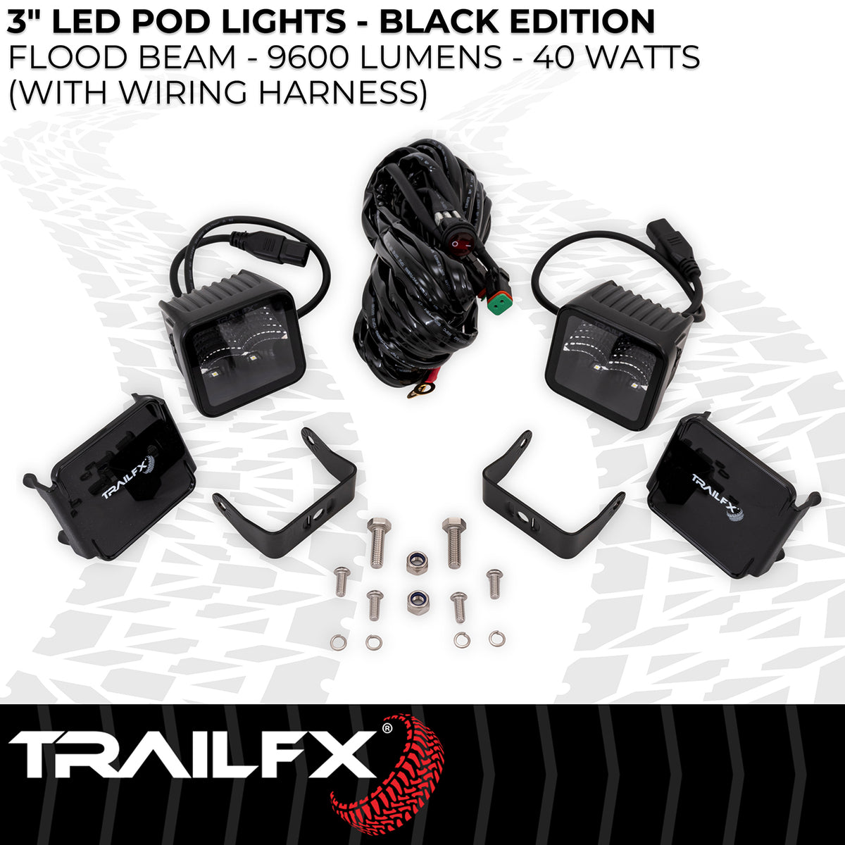 TrailFX Driving Light - 3 Inch Square, 40 Watt Blubs Amp Draw 3.4 AMP At 12 Volts (2X2BKF2)