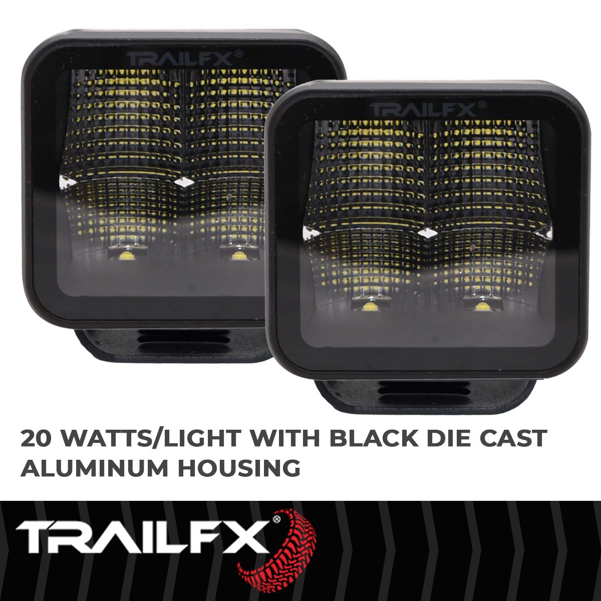 TrailFX Driving Light - 90 Degree Flood Beam, 2400 Raw Lumens/ 1500 Effective (2X2CFBKPR)