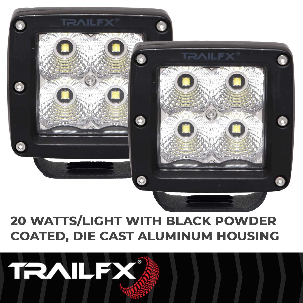 TrailFX Driving Light - 90 Degree Flood Beam, 1920 Raw Lumens/ 1200 Effective (2X2CFPR)
