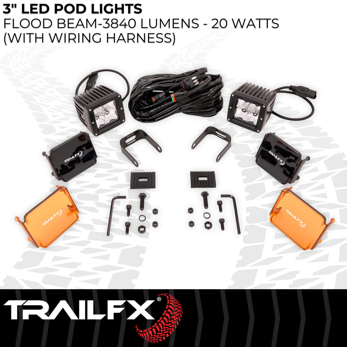 TrailFX Driving Light - 3 Inch Square, 20 Watt Blubs Amp Draw 1.2 AMP At 12 Volts (2X2F2)