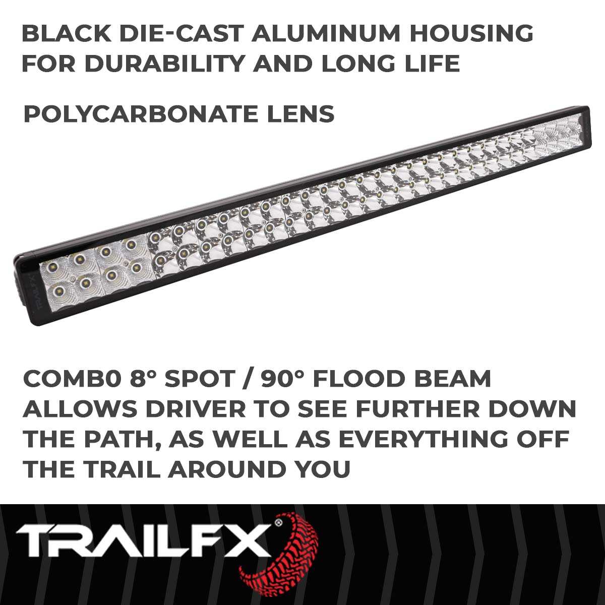 TrailFX Light Bar - 8 Degree Spot/ 90 Degree Flood Beam Combination, 16200 Raw/ (30DRSCM)