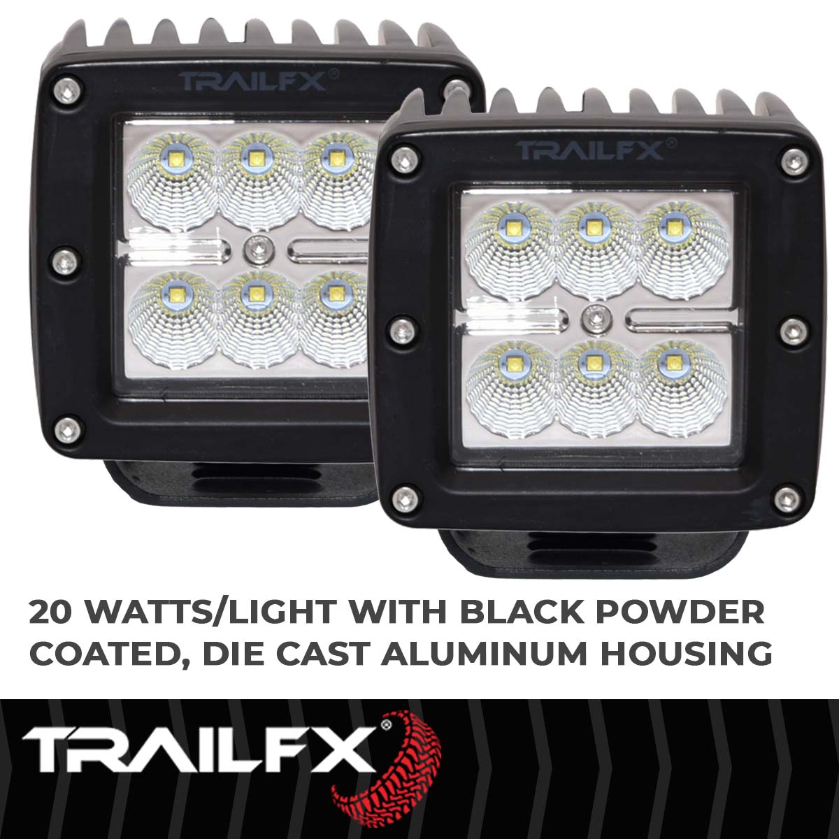 TrailFX Driving Light - 90 Degree Flood Beam, 1620 Raw Lumens/ 940 Effective (3X2CFPR)