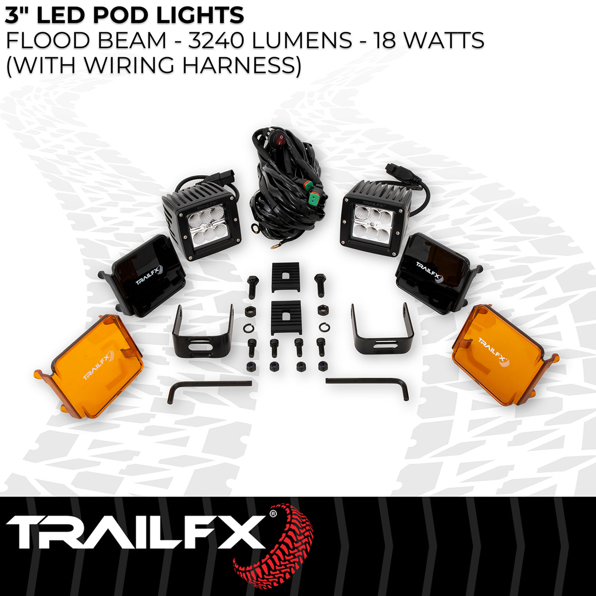 TrailFX Driving Light - 3 Inch Square, 18 Watt Blubs Amp Draw 1.4 AMP At 12 Volts (3X2F2)