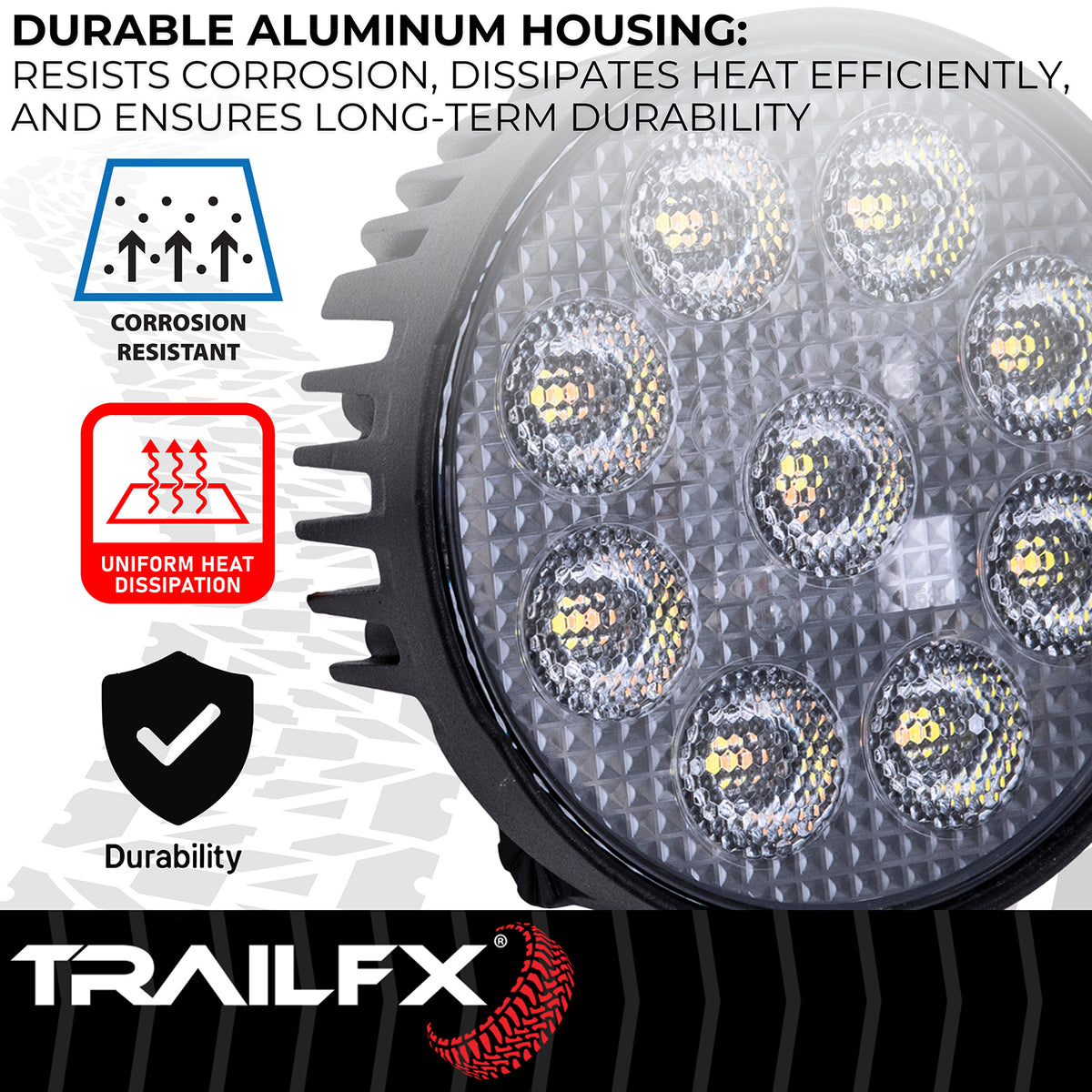 TrailFX Work Light - White Light with Amber Flashing Option, Pedestal Mount, 45 (4RNDWLAMF1)
