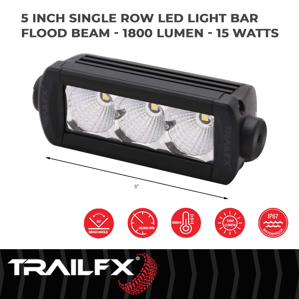 TrailFX Light Bar - 90 Degree Flood Beam, 1800 Raw/ 1313 Effective Lumens, 3 (5SRSF)