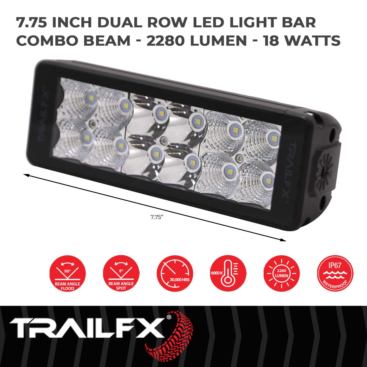 TrailFX Light Bar - 12 Inch x 1-1/2 Inch Width (6DRSCM)