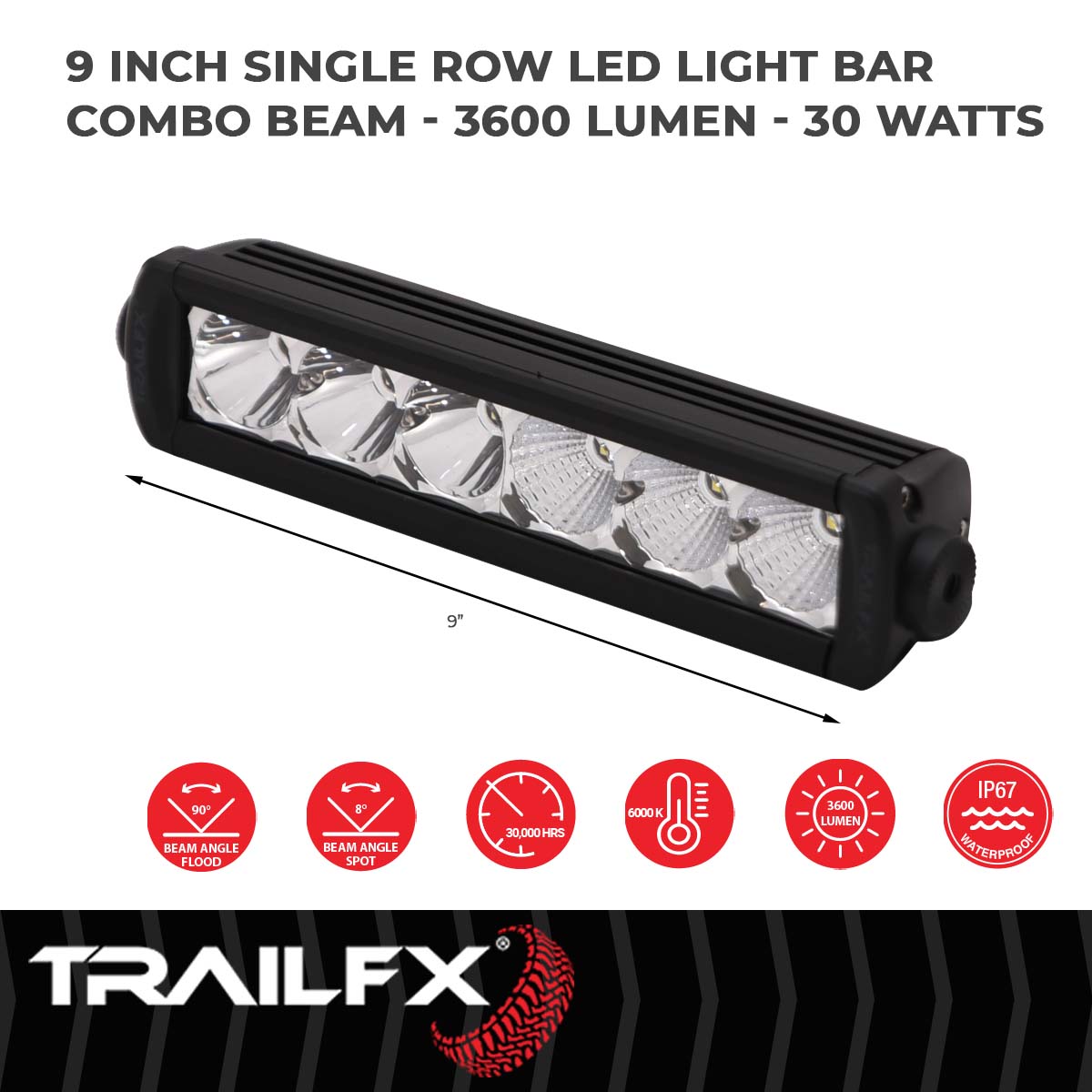 TrailFX Light Bar - 8 Degree Spot/ 90 Degree Flood Beam Combination, 3600 Raw/ (9SRSCM)