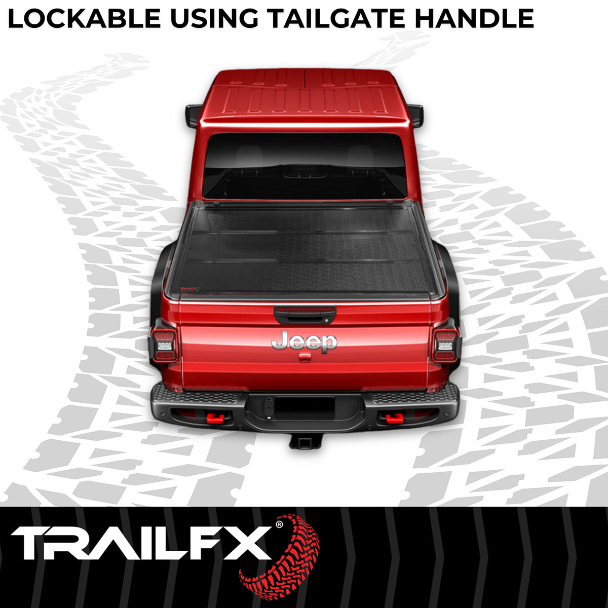 TrailFX Tonneau Cover For Jeep Gladiator - Non-Lockable, Black, Aluminum, With Carpeted Under Panels (TFX2705)