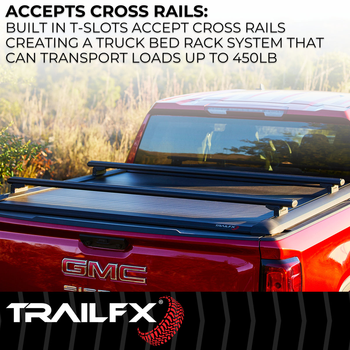 TrailFX Tonneau Cover For Chevrolet Silverado 1500, GMC Sierra 1500 - Manual Retractable, Key Lockable, Black Matte Powder (TFX6001)