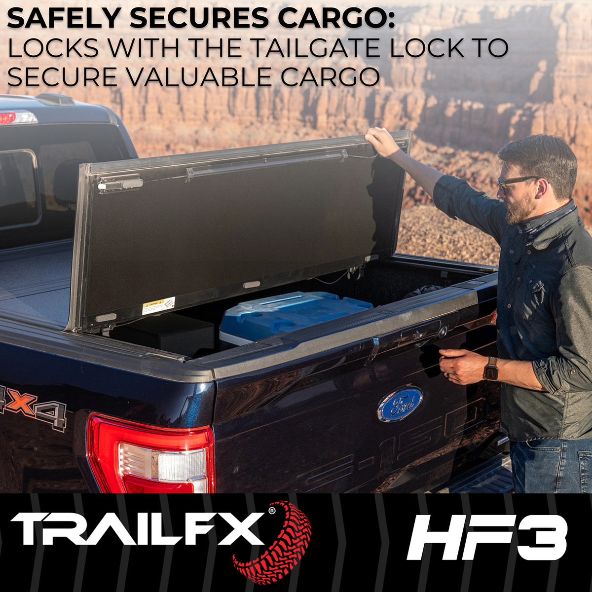 TrailFX Tonneau Cover For Chevrolet Silverado 1500, GMC Sierra 1500 - 3 Folds/ 3 Panels, 3 Riding Positions, Lockable, Gloss (TFX8006)