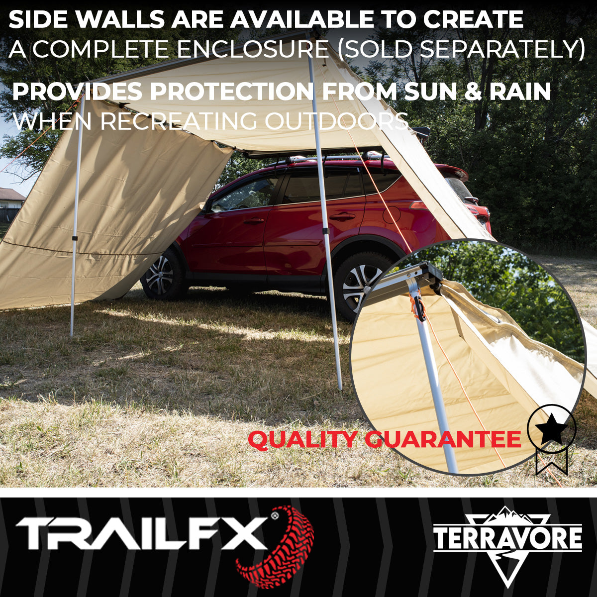 TrailFX Portable Awning - Manual, 8 Foot Length x 8 Foot Extension, With Aluminum (AWN003)