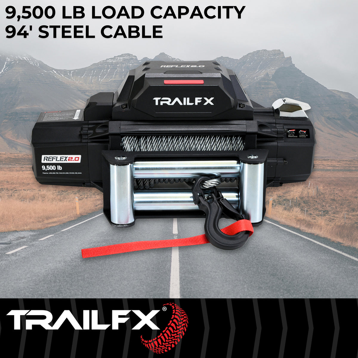 TrailFX Winch - 12 Volt Electric, 9500 Pound Line Pull Capacity, 94 Foot (WR295B)