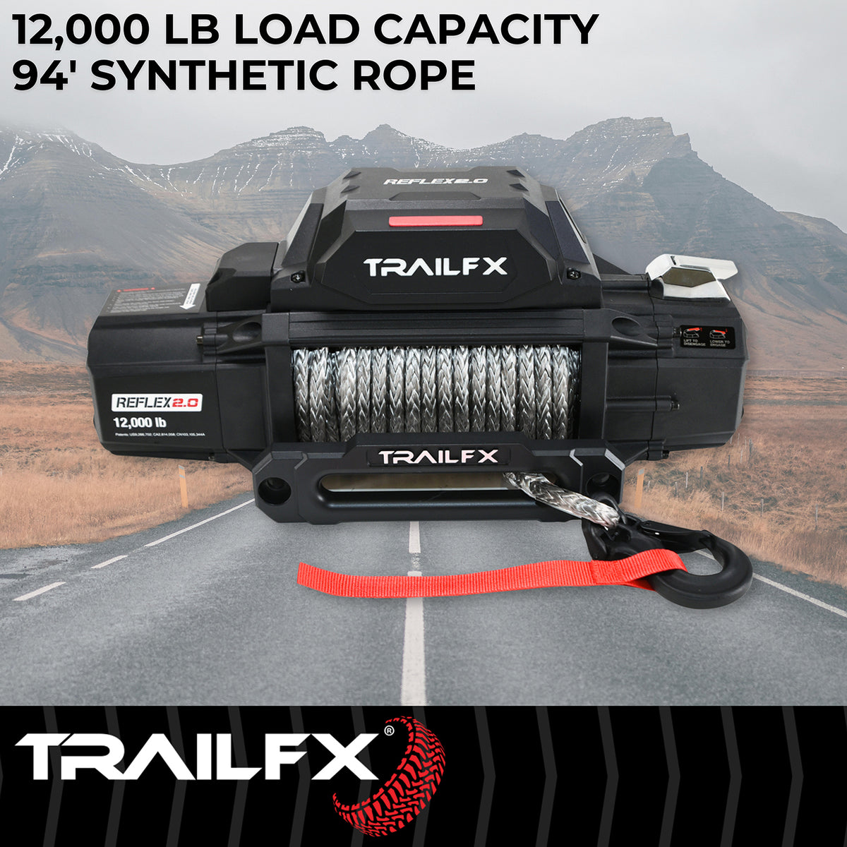 TrailFX Winch - 12 Volt Electric, 12000 Pound Line Pull Capacity, 94 Foot (WRS212B)