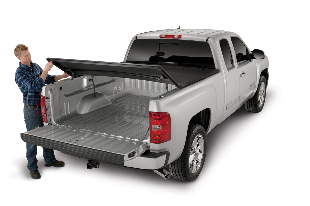 TrailFX Tonneau Cover For Chevrolet Silverado 1500 HD Classic - Soft Tri-Fold Non-Lockable Black Vinyl With Aluminum Rails (TFX1008)