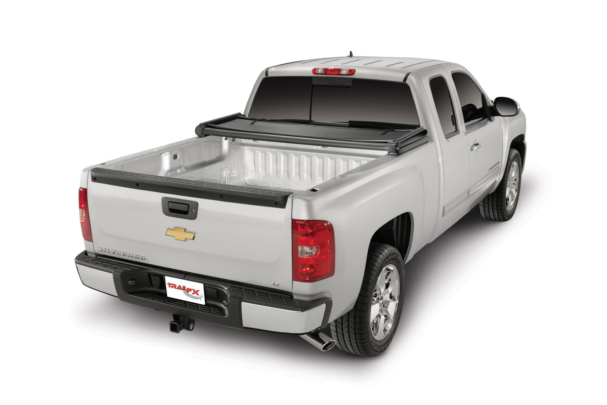 TrailFX Tonneau Cover For Chevrolet Silverado 1500 HD Classic - Soft Tri-Fold Non-Lockable Black Vinyl With Aluminum Rails (TFX1008)
