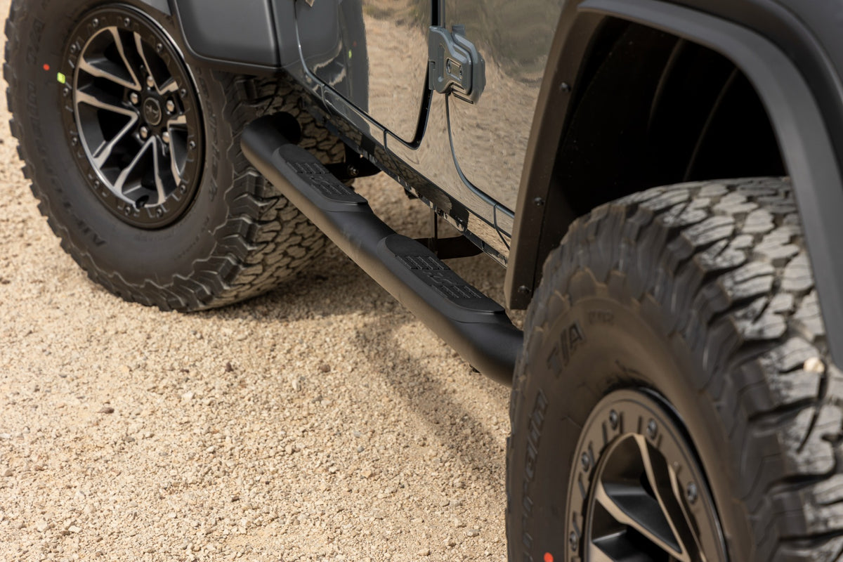 Rough Country Nerf Steps | 3-Inch Tube | 4 Door | Jeep Wrangler Unlimited 2WD/4WD (2018-2026)