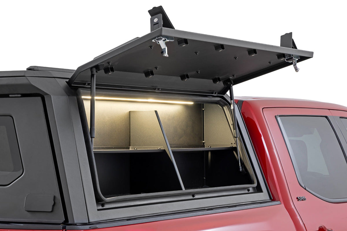 Rough Country passenger-side storage bin - shelf detail