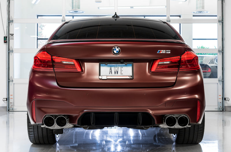AWE Tuning 18-19 BMW M5 (F90) 4.4T AWD Axle-Back Exhaust - Track Edition (Chrome Silver Tips)