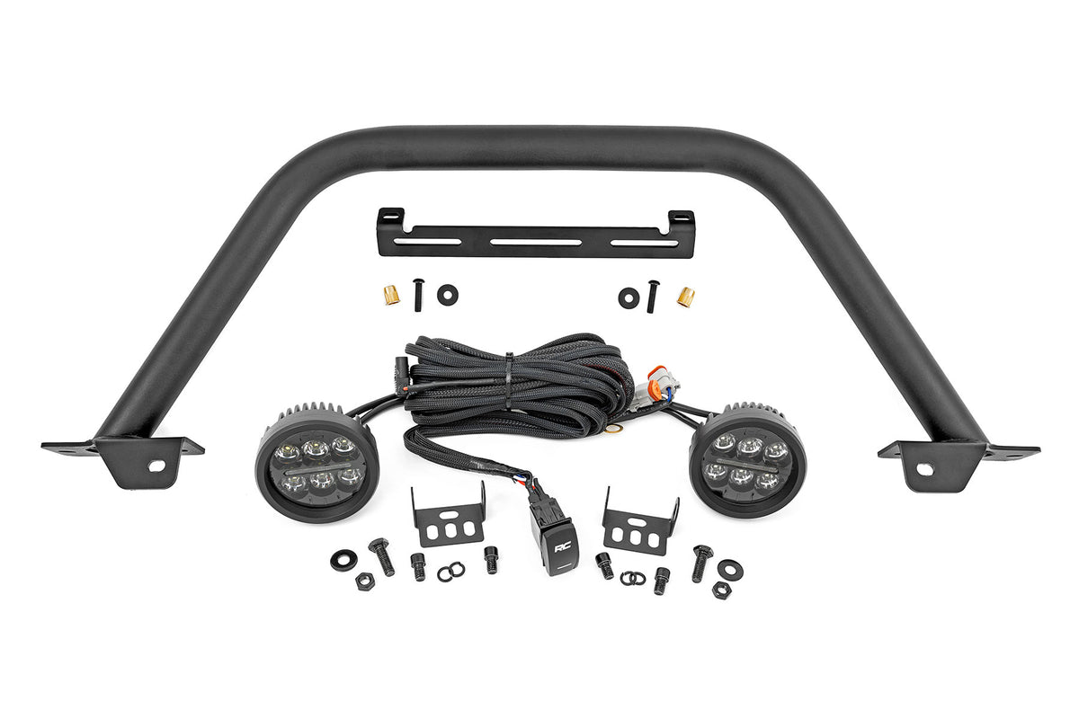 Rough Country Safari Bar | 3.5" Round LED (Pair) | Black | Amber DRL | OE Modular Steel | Ford Bronco (21-26)