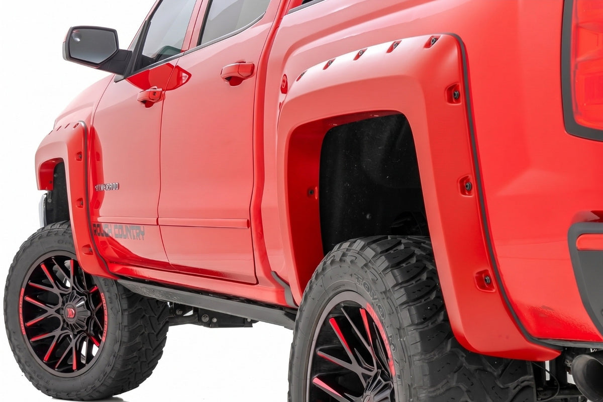 Rough Country Pocket Fender Flares | 6'7" & 8' Bed | G7C Red Hot | Chevy Silverado 1500 (14-18)/2500HD