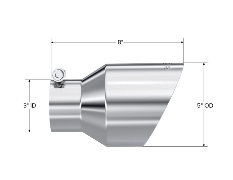 MBRP Universal T304 Stainless Steel Tip 3on ID / 5in OD Out / 8in Length Angle Cut Dual Wall