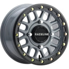 Raceline A93SG Podium 14x7in/4x156 BP/38mm Offset/132.5mm Bore - Grey & Black Ring Beadlock Wheel