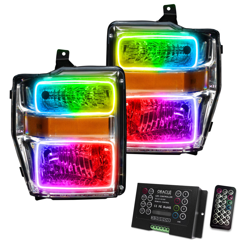 Oracle 08-10 Ford F250 Pre-Assembled Halo Headlights - Chrome Housing - w/ 2.0 Controller
