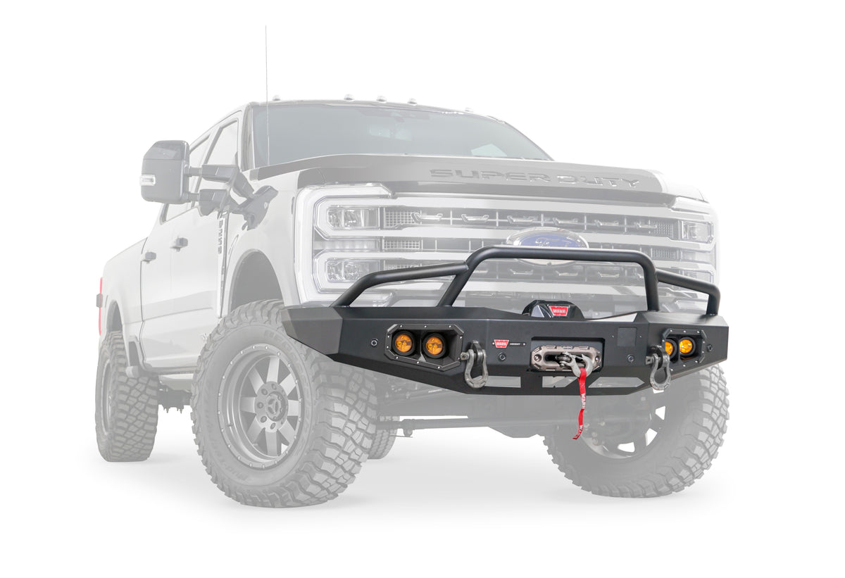 WARN Ascent Front Bumper with Prerunner Grille Guard for 2023-2026 Ford Super Duty